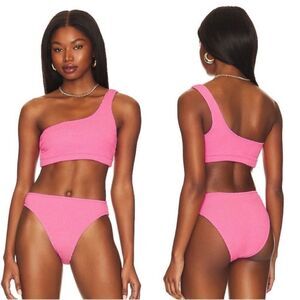 Good American NWT Always Fits One Shoulder Bikini in Bright Pink Size S/M